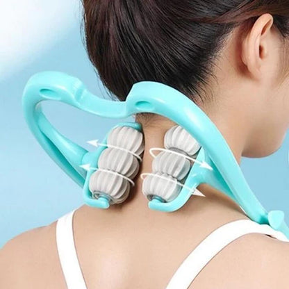 Rouleau de massage cervical à boules rotatives bleu