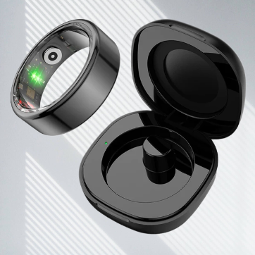 Bague connectée pour suivre en temps réel les paramètres vitaux comme la fréquence cardiaque.