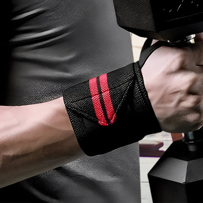 Bande poignet musculation avec boucle pouce rouge