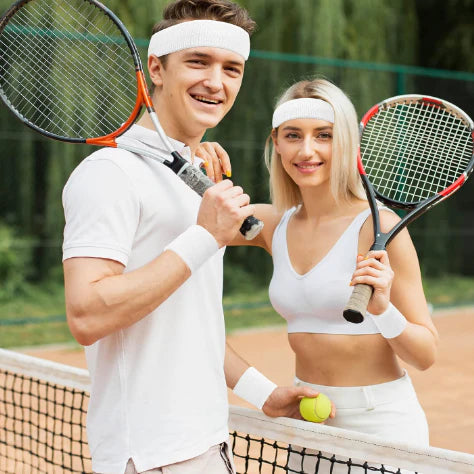 Bandeau sport blanc avec bracelet éponge pour absorber la transpiration