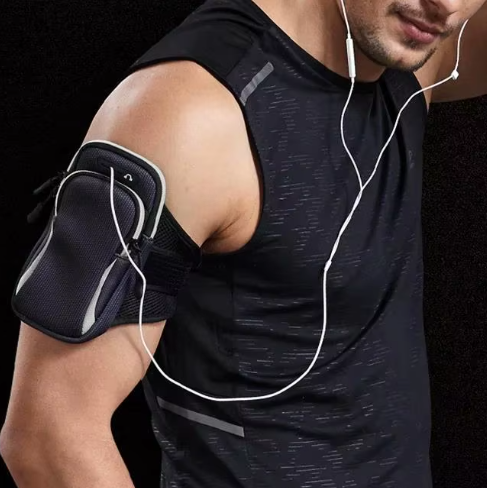 Brassard téléphone bras poche zippé et sangle velcro ajustable 