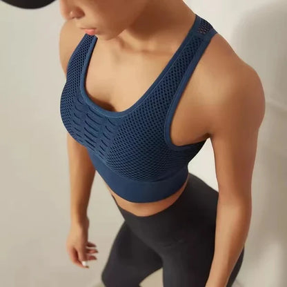 Brassières sport femme bleu marine maille respirante