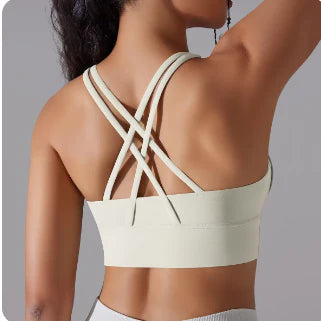 Brassières sport femme blanche avec bretelles double croisé dans le dos