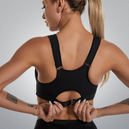 Brassières sport femme ouverture avant zip et fermeture arrière boucle 