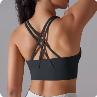 Brassières sport femme noir avec double brettelle croisé dans le dos