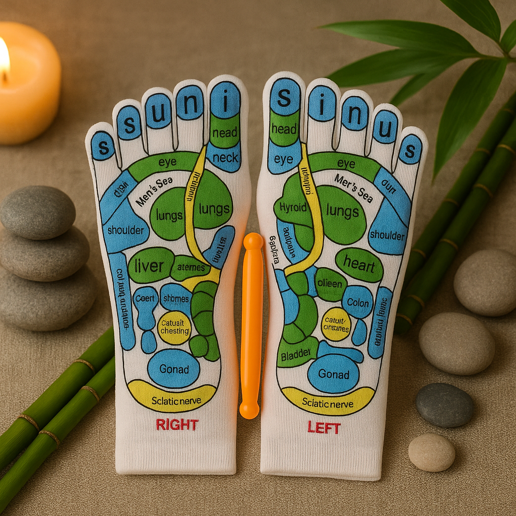Chaussette de massage pied pour réflexologie plantaire traitement accu pression avec un baton de massage