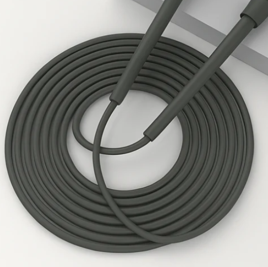 Corde à sauter fitness noir en plastique, câble acier anti-enchevêtrement