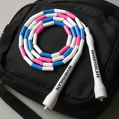 Corde à sauter perlée lourde blanche, bleu et rose Nevertoolate