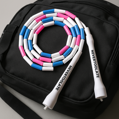 Corde à sauter perlée lourde blanche, bleu et rose Nevertoolate