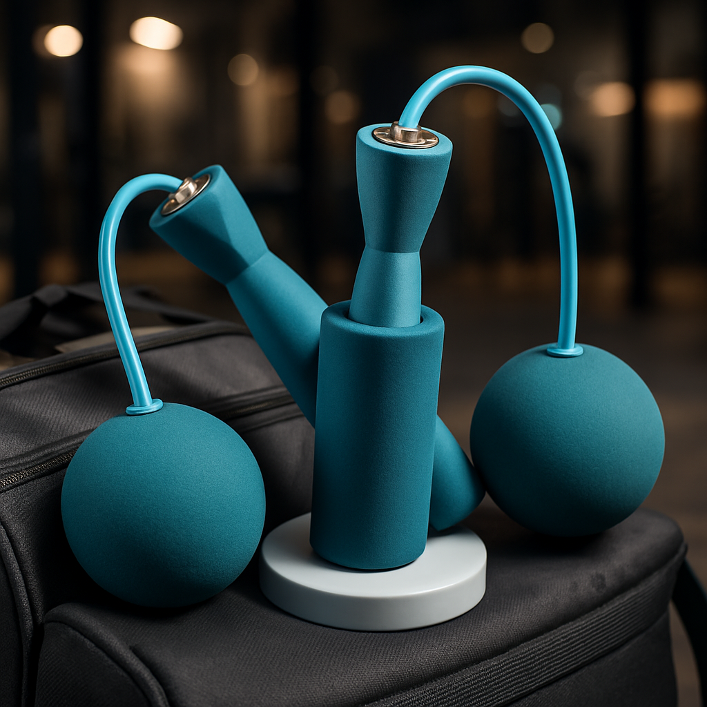 Corde à sauter sans corde bleu avec boules ergonomiques en mousse