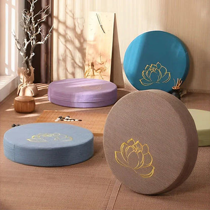 Coussin de yoga rond avec dessin fleur de lotus  