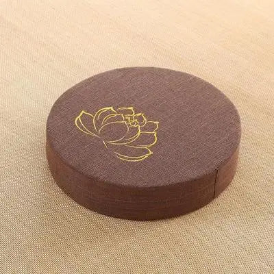 Coussin de yoga marron rond motif fleur de lotus