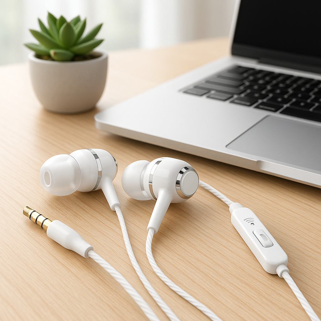 Écouteurs filaires blanches face design
