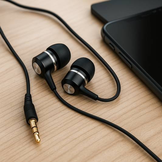 Écouteurs filaires tendance noire durable