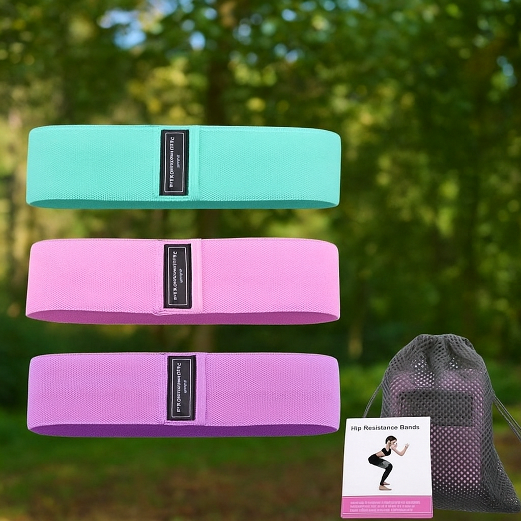 Élastique musculation fitness, bande de résistance, lot de trois, vert, violet et rose