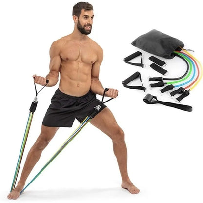 Kit élastique musculation, poignées et ancrage de porte, sangles de chevilles et sac de transport