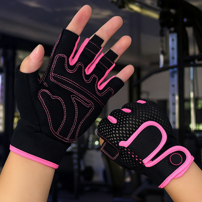 Gant pour musculation rose avec double sangle velcro poignet et coussinet rembourré 