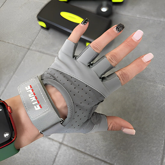 Gant pour musculation gris, fitness, gym, crossfit, pour femme avec sangle velcro poignet