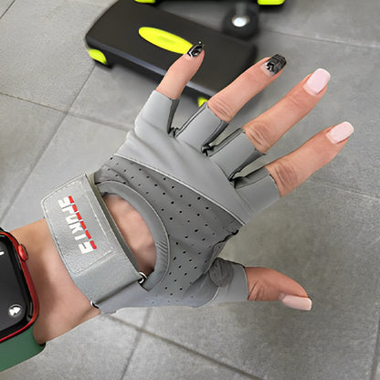 Gant pour musculation gris, fitness, gym, crossfit, pour femme avec sangle velcro poignet