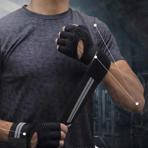 Gant pour musculation noire avec sangle poignet velcro doigts ouvert libre protection inégalée
