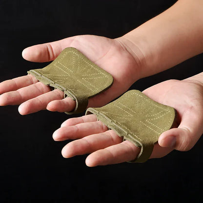 Gant pour musculation quatre doigts ouvert en cuir de vache couleur vert armée