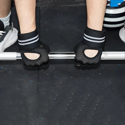 Gant pour musculation noire avec sangle poignet velcro doigts ouvert libre tendance