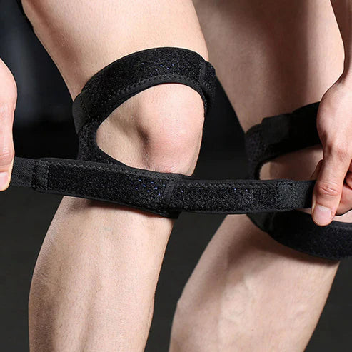 Genouillère sport double sangle velcro ajustable pour douleurs articulaire 