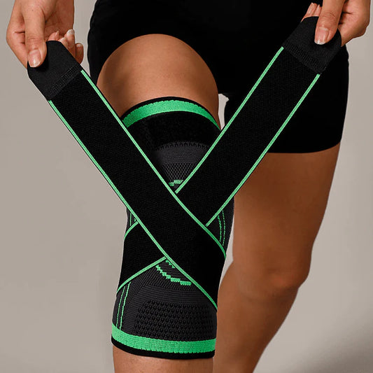 Genouillère sport vert avec double sangle ajustable velcro pour antidouleur