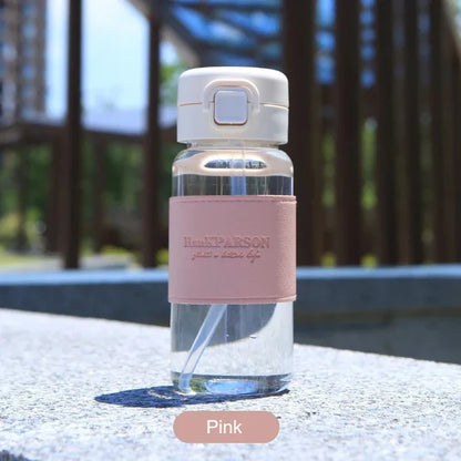 Gourde avec paille intégré rose