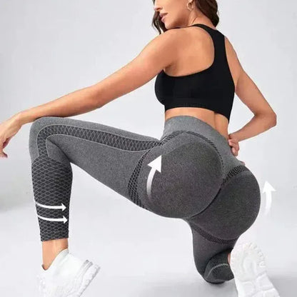 Legging sport gris pour femme effet push-up tissus respirant, élastique et confortable