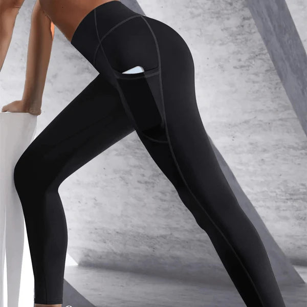 Legging noire sport pour femme taille haute avec poche