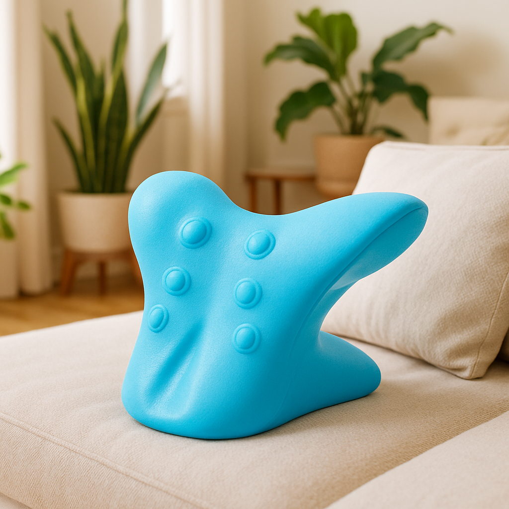 Coussin cervical bleu en silicone soulage douleurs