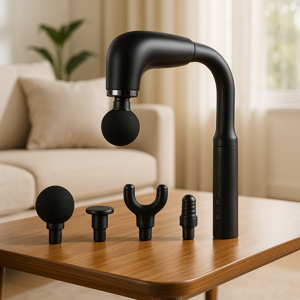 Pistolet de massage noir en forme de U avec têtes interchangeables