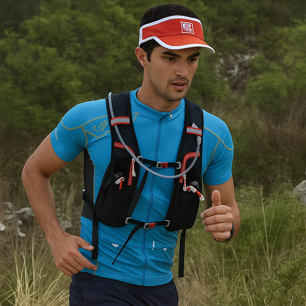 Sac de sport, gilet d'hydratation noir et rouge avec bandes réfléchissante nocturne