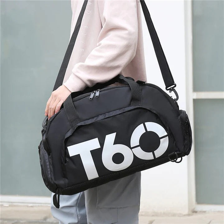 Sac de sport multifonction, T60, compartiment chaussures noir et blanc