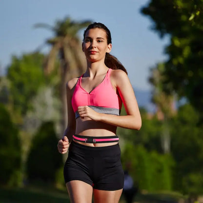 Sac de sport petite taille, ceinture double poches zippé pour coureur rose 