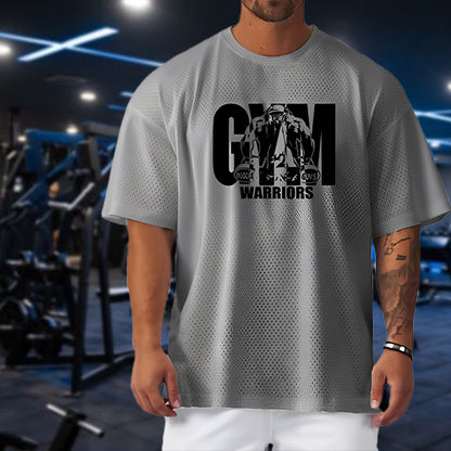 T shirt homme gris oversize avec logos gym warriors