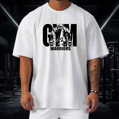 T shirt homme oversize blanc avec logo gym warriors