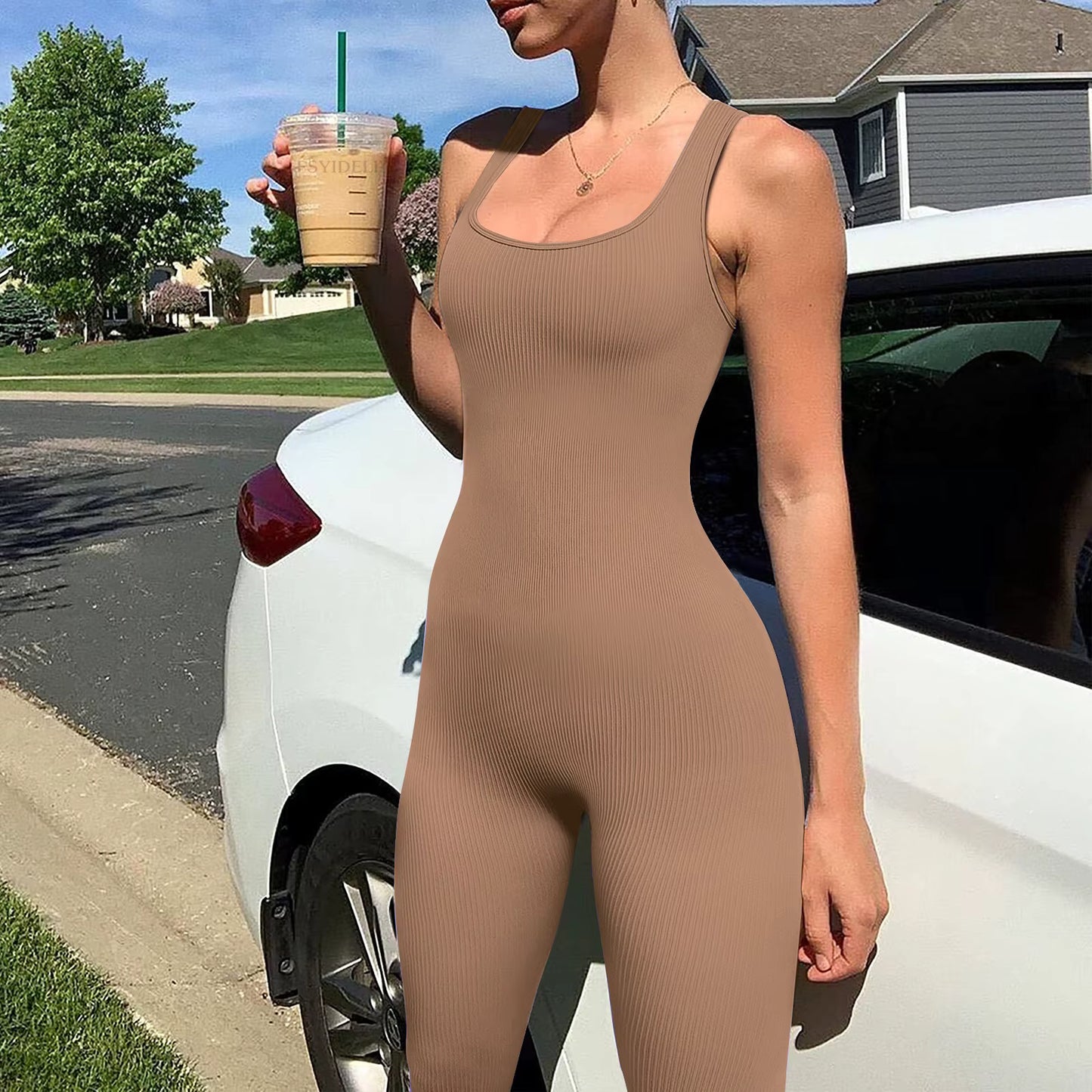 Tenu sport pour femme combinaison manches courte couleur café