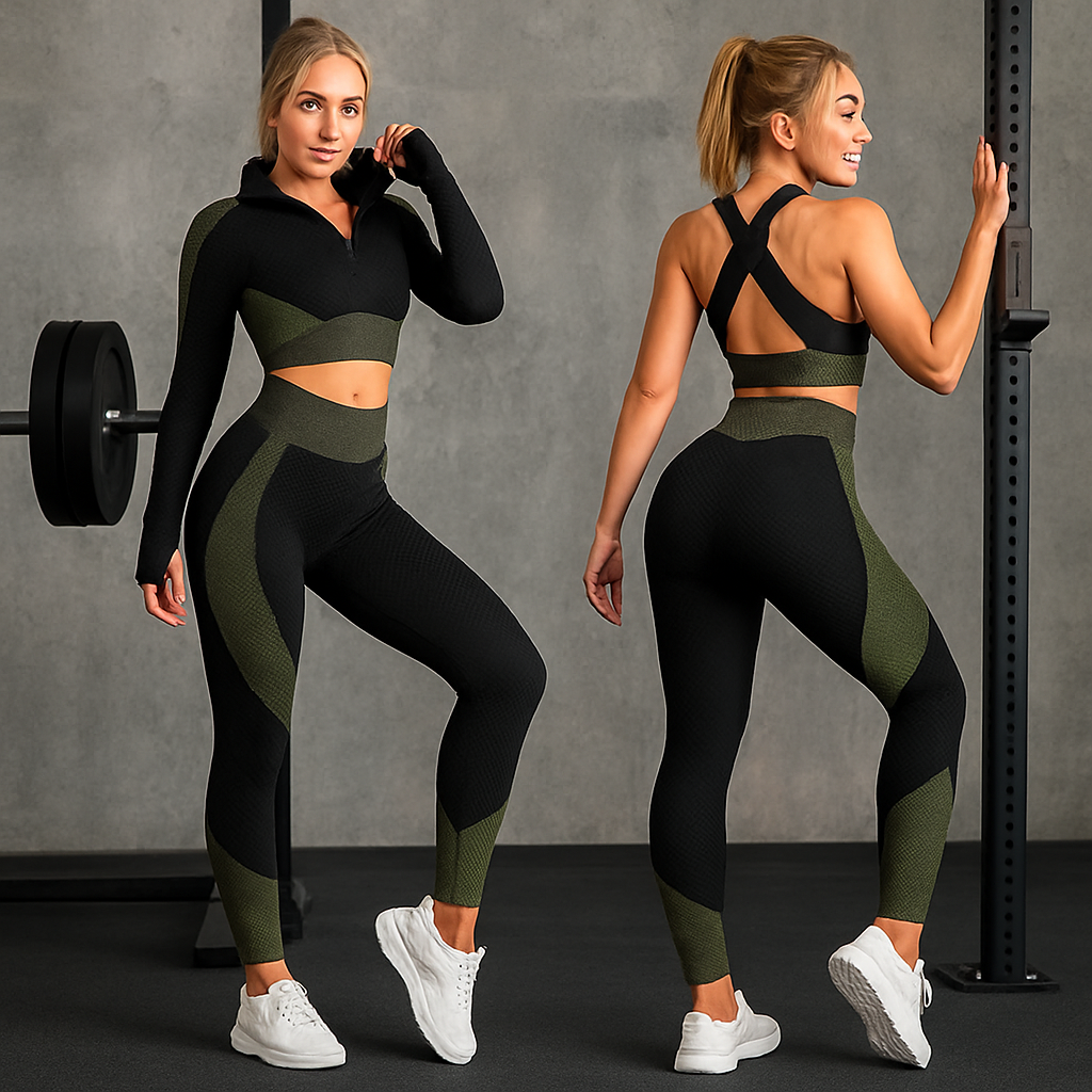 Tenu sport pour femme, ensemble de trois pièces, legging, brassière et veste tendance