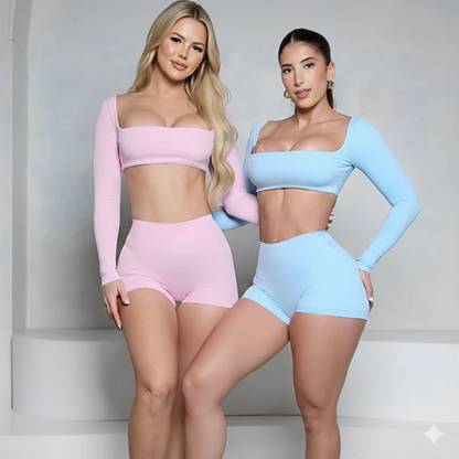 Tenu sport pour femme, short et brassière manches longues