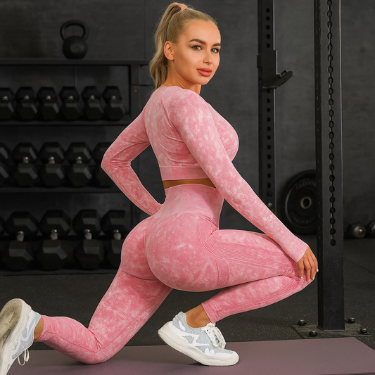 Tenue yoga ensemble legging push-up taille haute et crop top manches longues